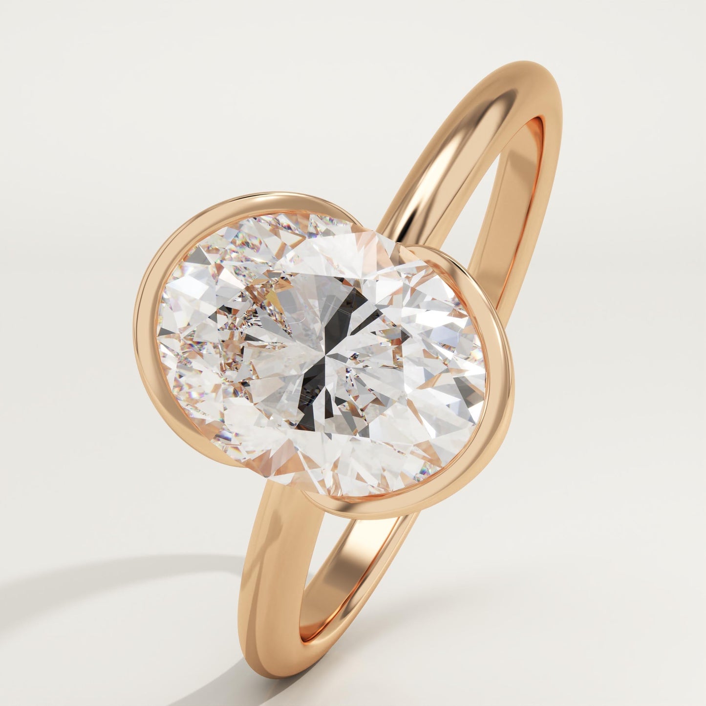 Oval Cut Half Bezel Lab-Grown Diamond Engagement Ring