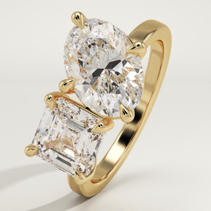 3.75 TCW Asscher & Oval Cut Toi Et Moi Lab-Grown Diamond Engagement Ring
