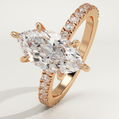 Marquise Cut Hidden Halo & Pave Lab-Grown Diamond Engagement Ring
