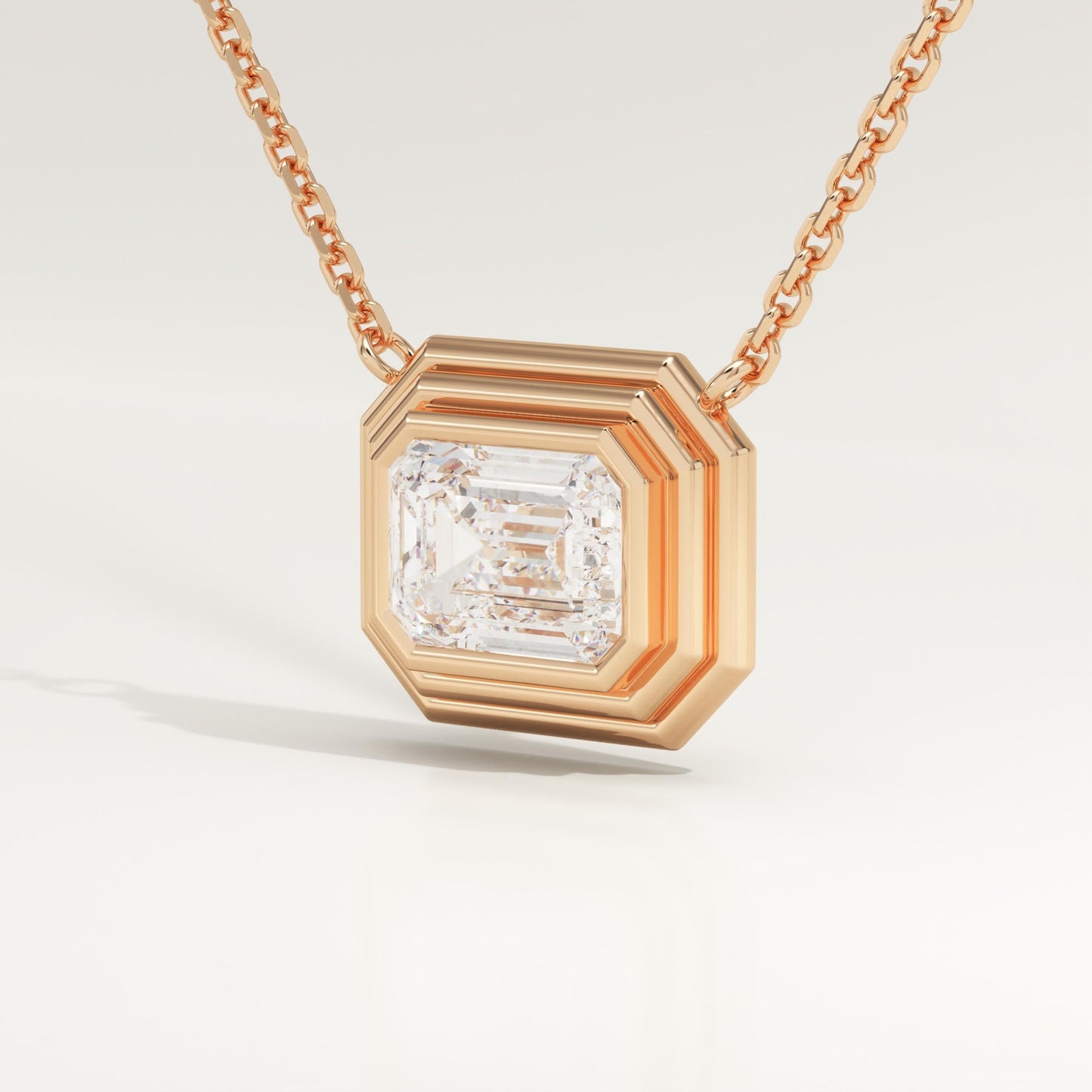2 CT East West Emerald Lab-Grown Diamond Solitaire & Bezel Necklace