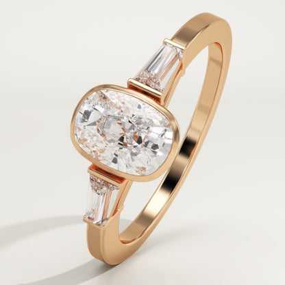 Elongated Cushion Cut Three Stone Half Bezel Lab-Grown Diamond Engagement Ring
