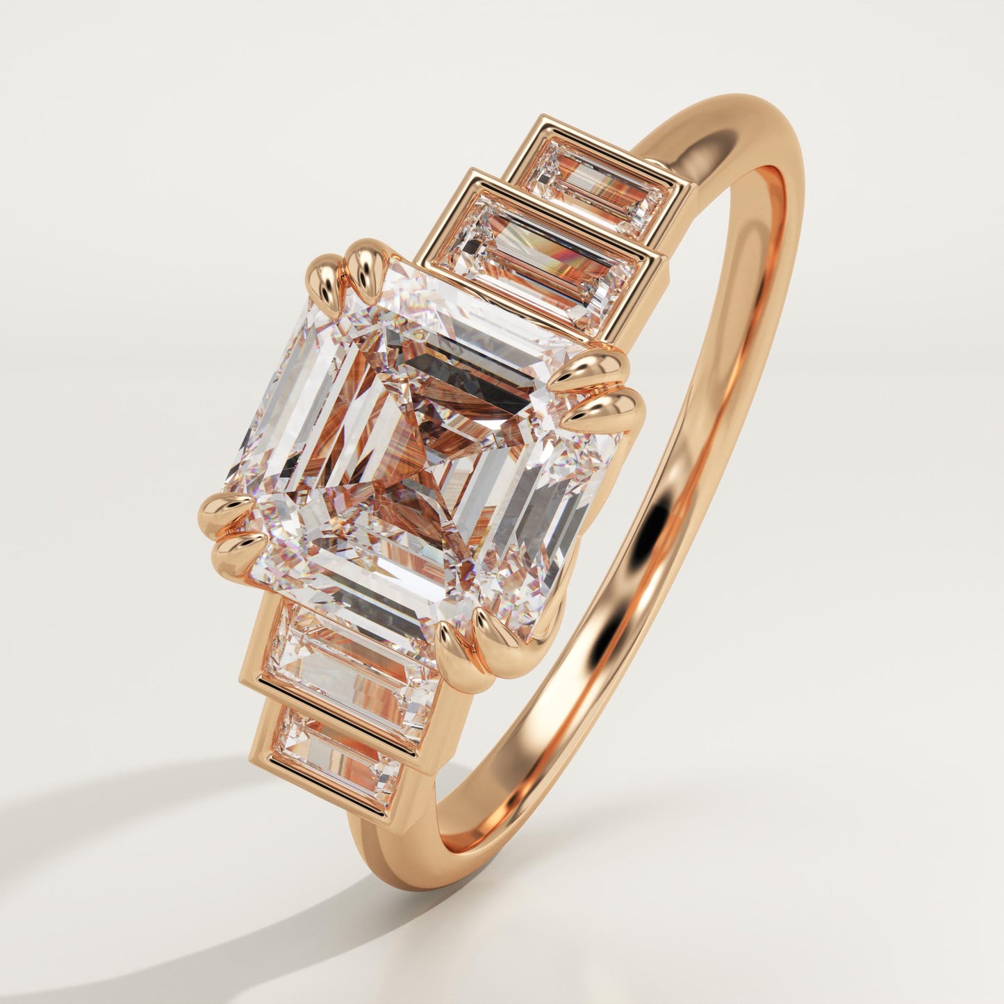 Asscher Cut Cluster Lab-Grown Diamond Engagement Ring