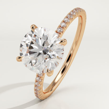 Round Cut Hidden Halo & Pave Lab-Grown Diamond Engagement Ring