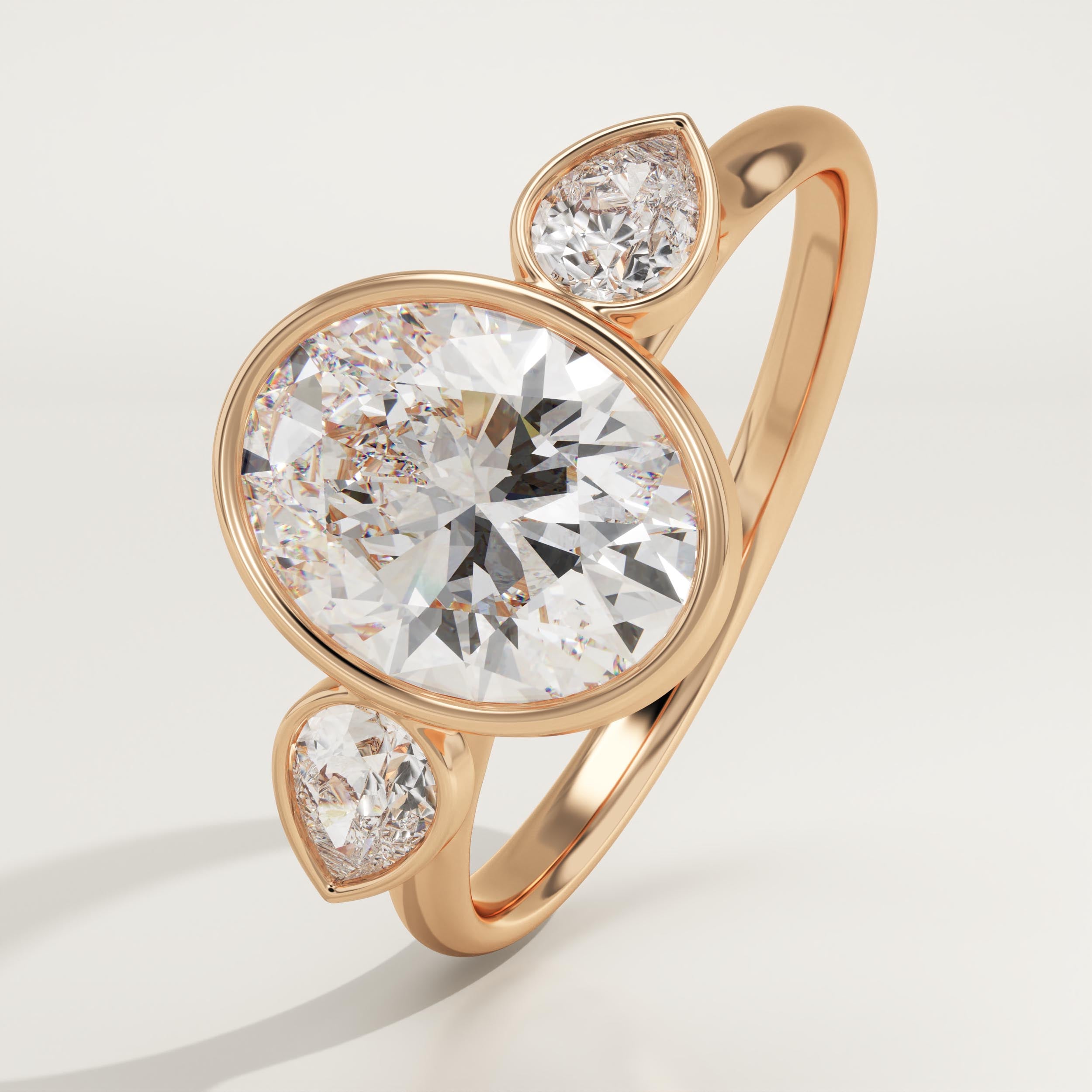 1.5 CT Oval Cut Three Stone Bezel Lab-Grown Diamond Engagement Ring