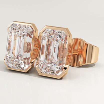 1 TCW Emerald Half Bezel Lab-Grown Diamond Stud Earrings