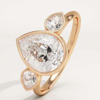 Pear Cut Three Stone Bezel Lab-Grown Diamond Engagement Ring