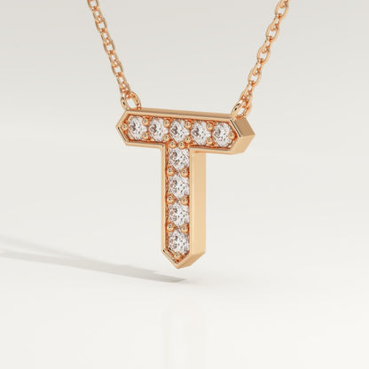 0.17 TCW Round Lab-Grown Diamond T Initial Necklace