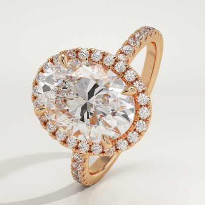 3.8 CT Oval Cut Moissanite Halo & Pave Engagement Ring (US Size 8.5 Ready To Ship)