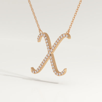 0.133 TCW Round Lab-Grown Diamond X Initial Necklace
