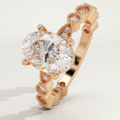 Oval Cut Milgrain Pave Lab-Grown Diamond Engagement Ring