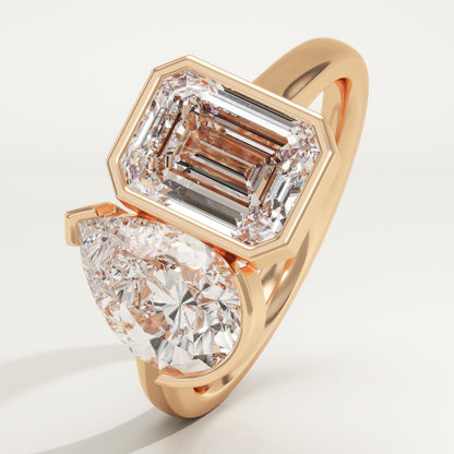 3 TCW Pear & Emerald Cut Toi Et Moi Lab-Grown Diamond Engagement Ring