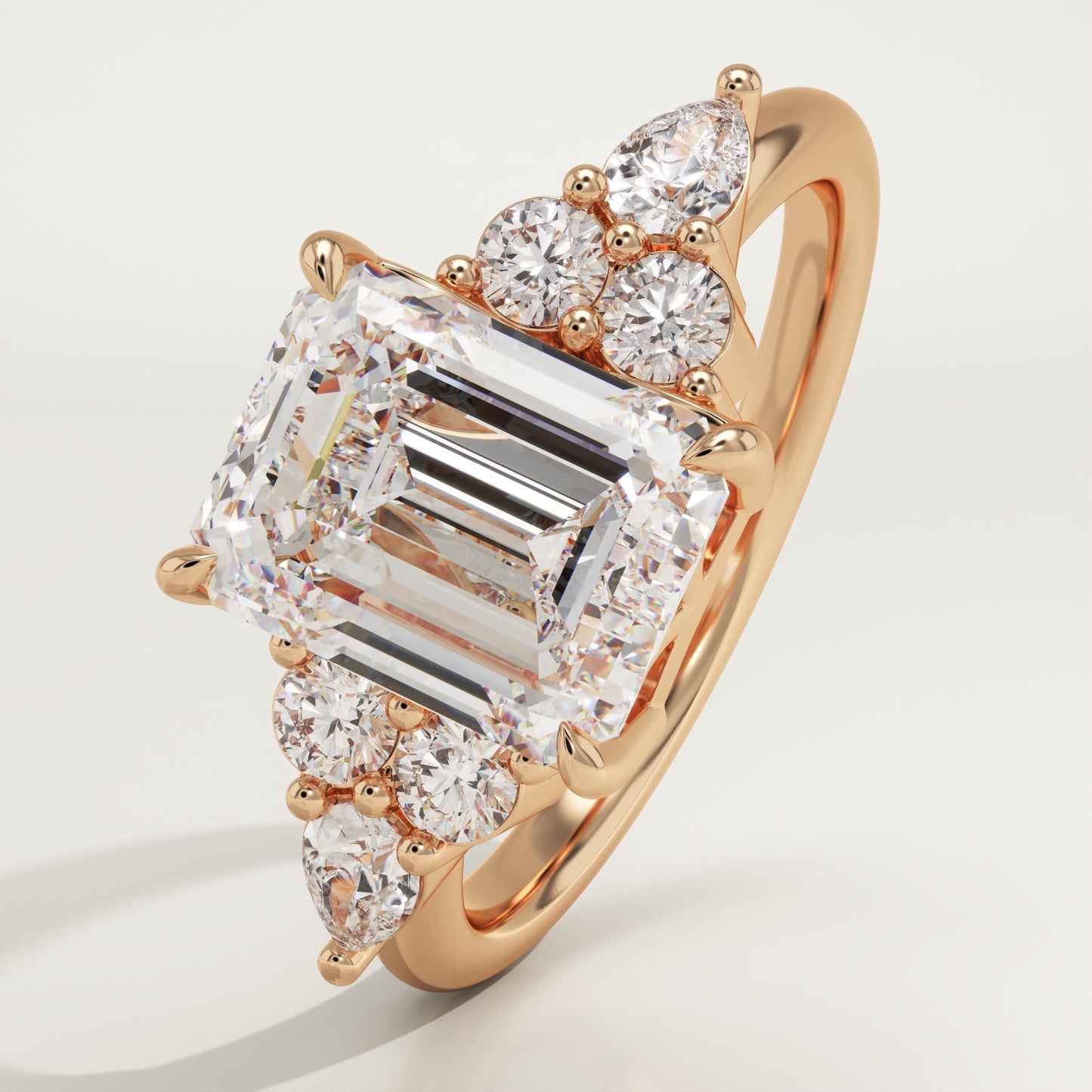 Emerald Cut Cluster Lab-Grown Diamond Engagement Ring