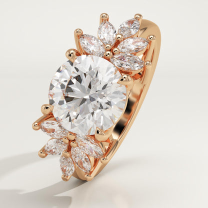 Round Cut Cluster Lab-Grown Diamond Engagement Ring