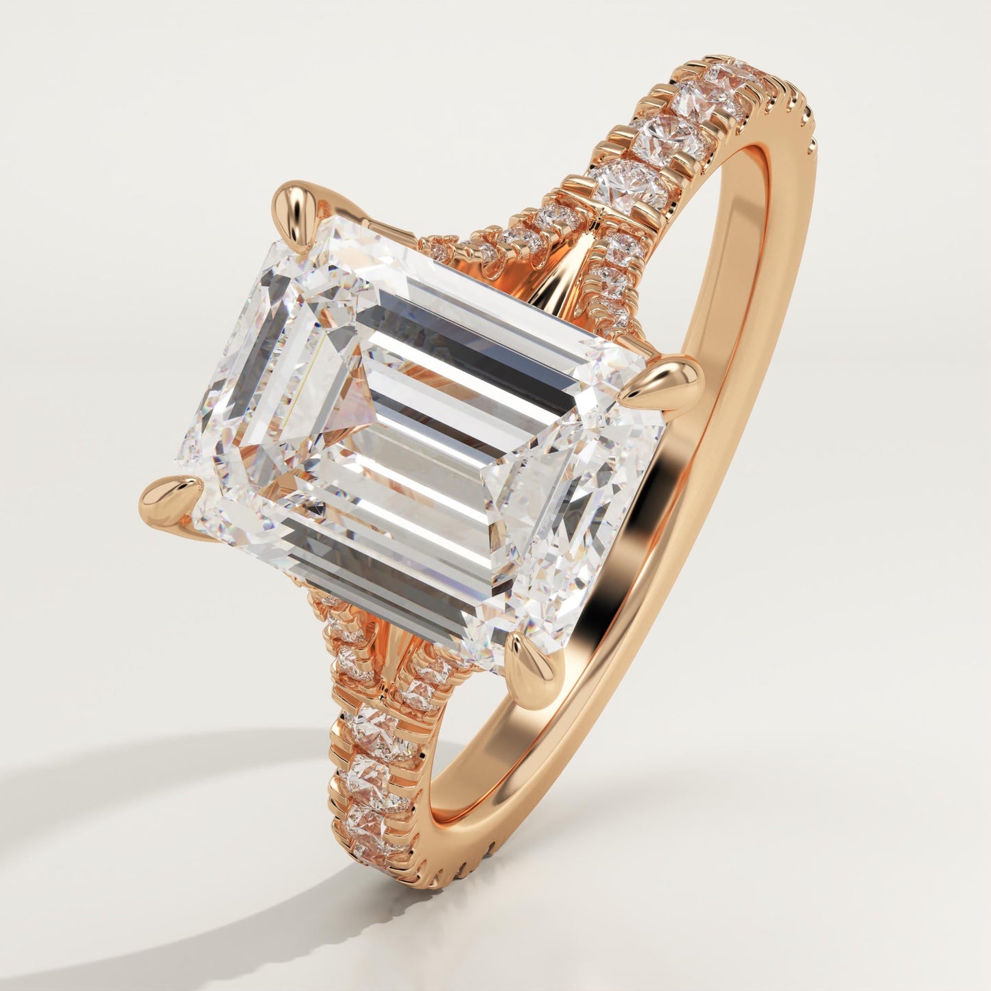 Emerald Cut Pave Split Shank Lab-Grown Diamond Engagement Ring