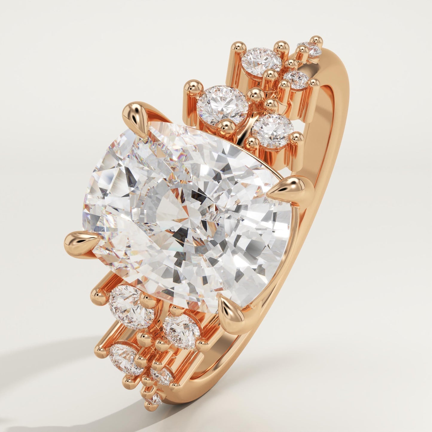Elongated Cushion Cut Cluster Lab-Grown Diamond Engagement Ring