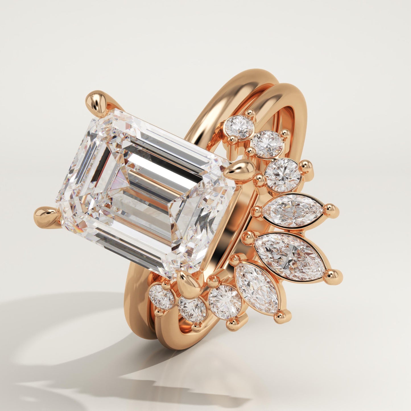 Emerald Cut Cluster Lab-Grown Diamond Bridal Set