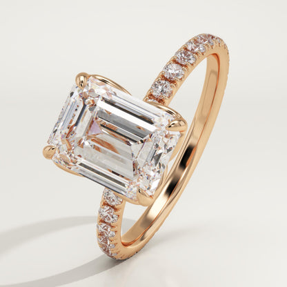 Emerald Cut Pave Lab-Grown Diamond Engagement Ring
