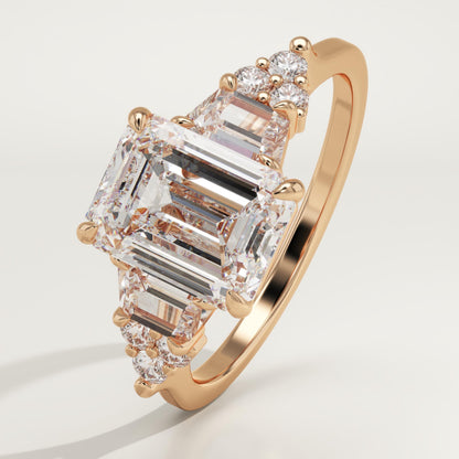2 CT Emerald Cut Cluster Moissanite Engagement Ring