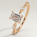 1.0 CT Emerald Cut Dainty Pave Lab-Grown Diamond Engagement Ring