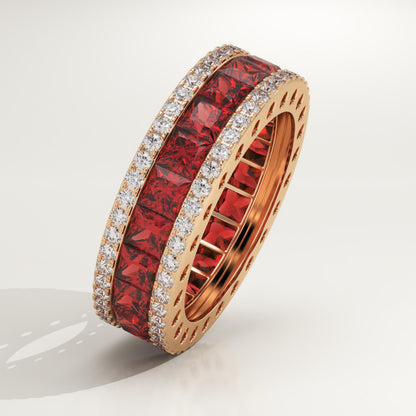 4.52 TCW Princess & Round Shaped January-Garnet Birthstone Wedding Band