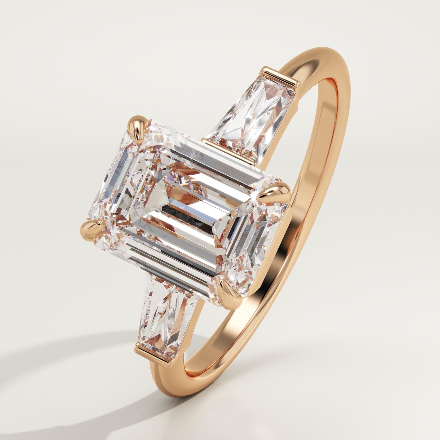 2 CT Emerald Cut Three Stone Moissanite Engagement Ring