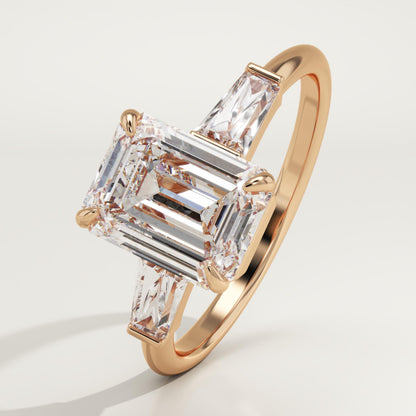 2 CT Emerald Cut Three Stone Moissanite Engagement Ring