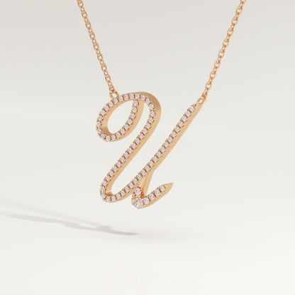 0.157 TCW Round Lab-Grown Diamond U Initial Necklace