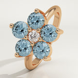 1.82 TCW Round Cut Flower Design March-Aquamarine Birthstone Engagement Ring