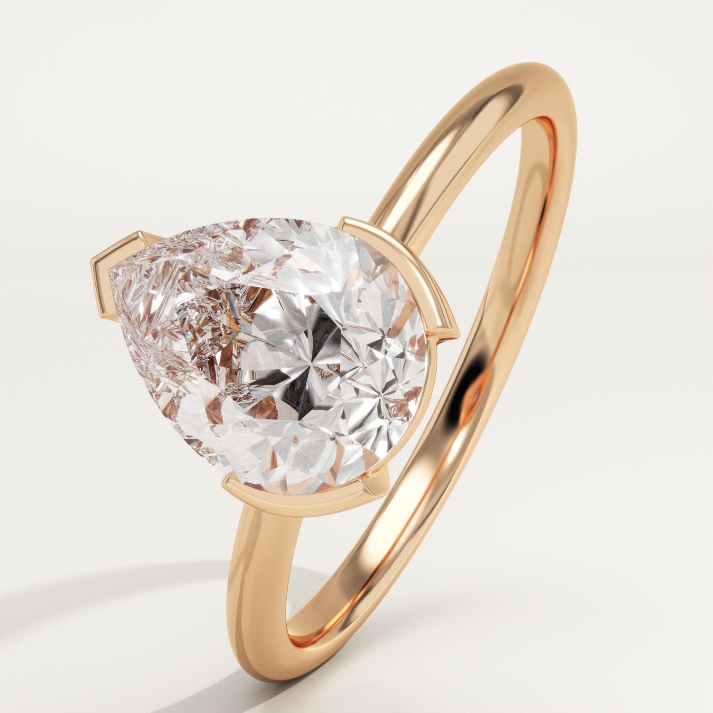 Pear Cut Half Bezel Lab-Grown Diamond Engagement Ring