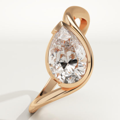 Pear Cut Half Bezel Waved Lab-Grown Diamond Engagement Ring