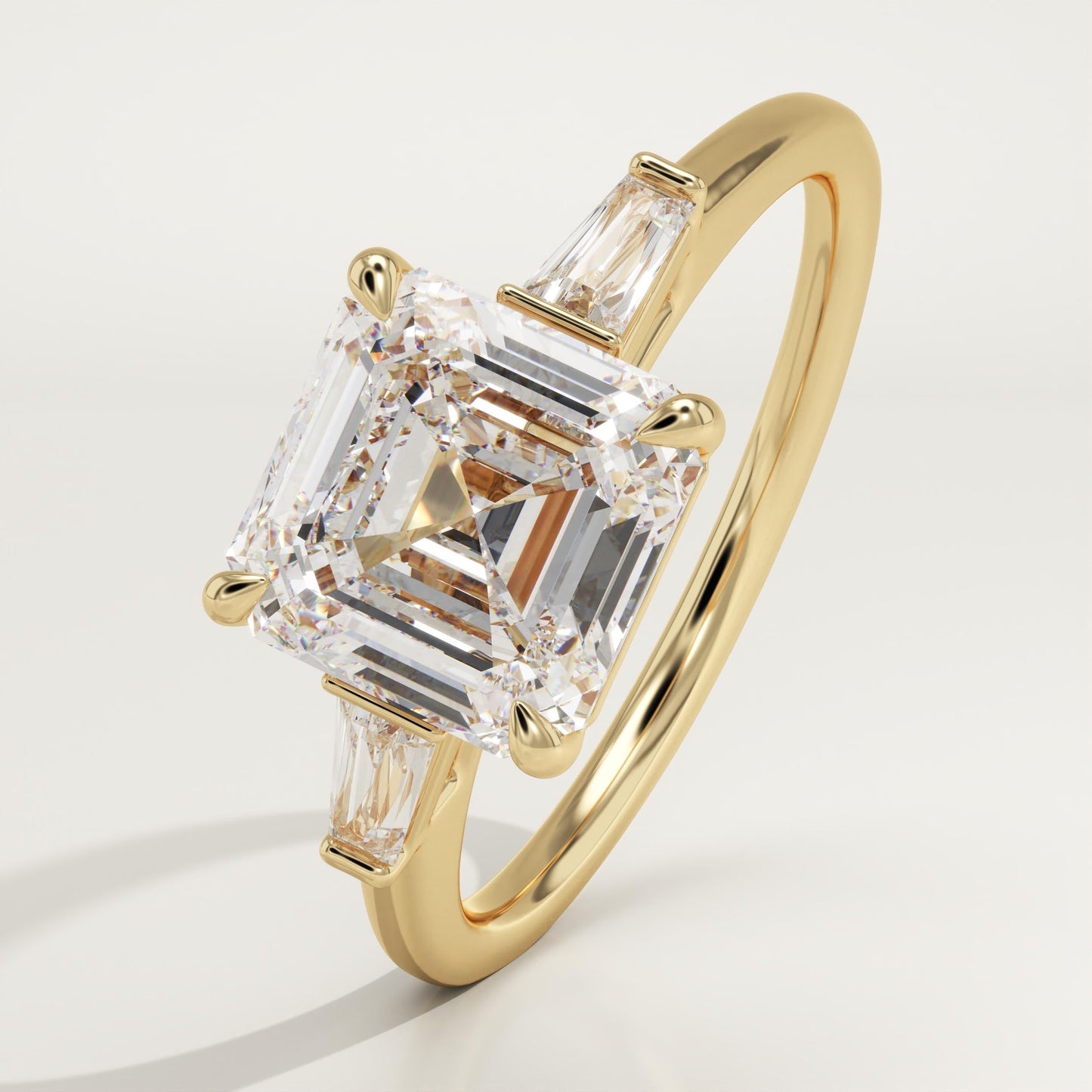 2 CT Asscher Cut Three Stone Moissanite Engagement Ring