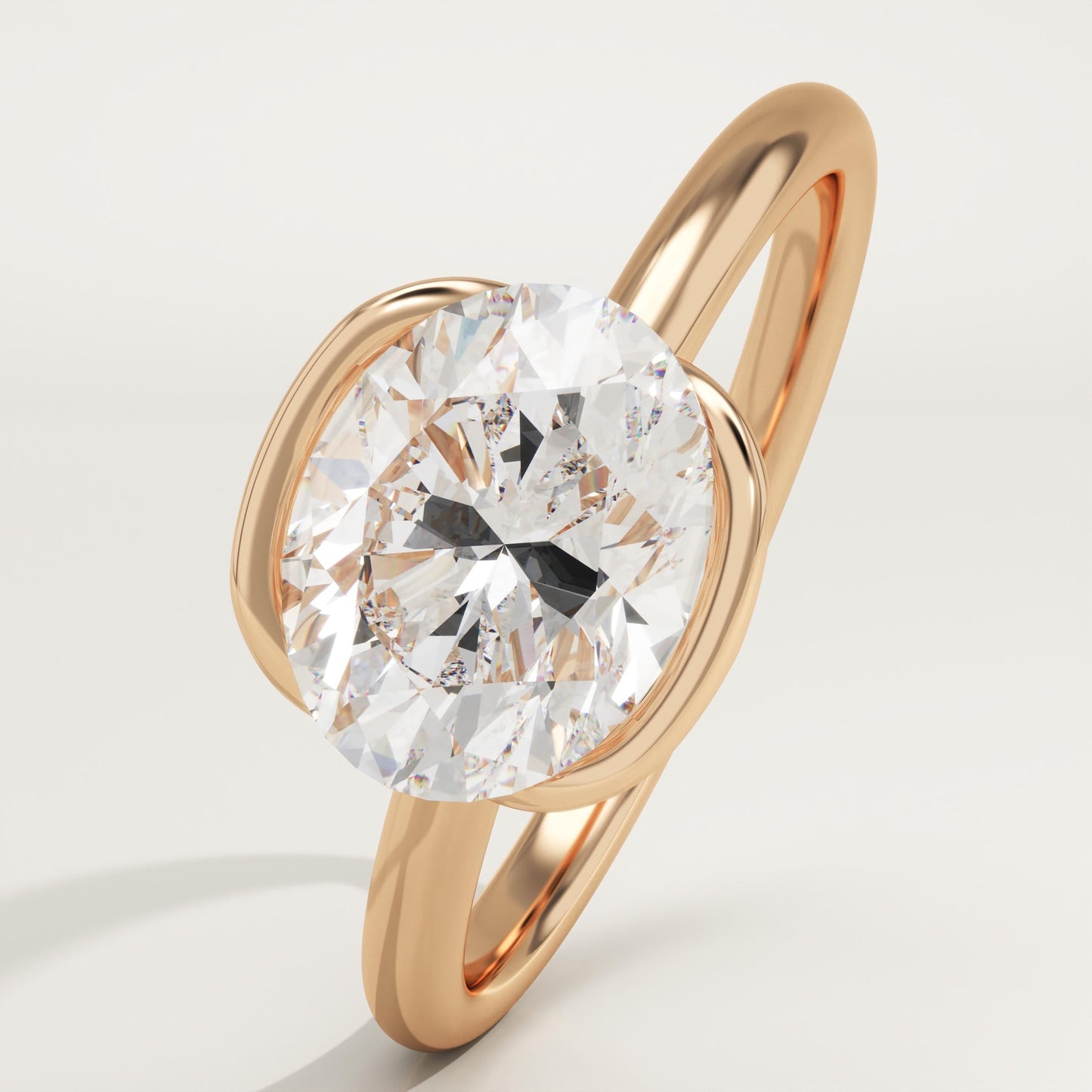 East West Oval Cut Half Bezel Lab-Grown Diamond Engagement Ring