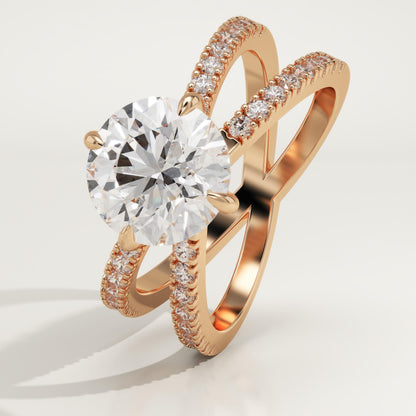 Round Cut Hidden Halo & Criss Cross Pave Lab-Grown Diamond Engagement Ring