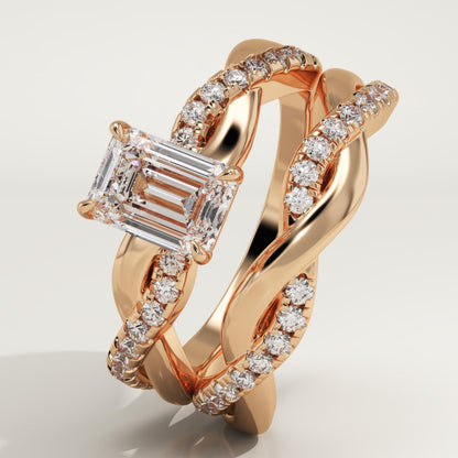 Emerald Cut Twisted Pave Lab-Grown Diamond Bridal Set