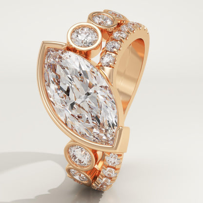 Marquise Cut Half Bezel Pave Lab-Grown Diamond Engagement Ring