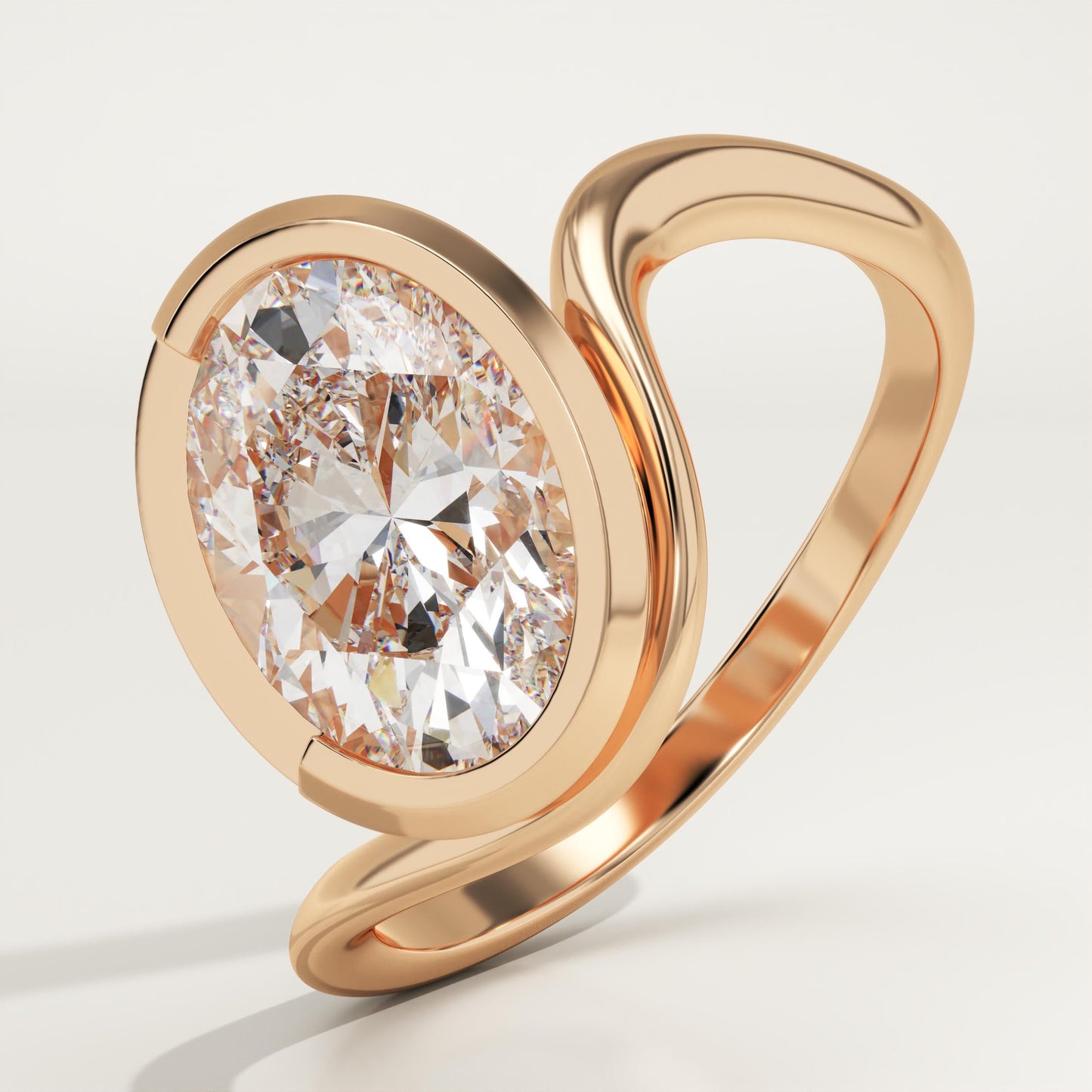 Oval Cut Half Bezel Waved Lab-Grown Diamond Engagement Ring