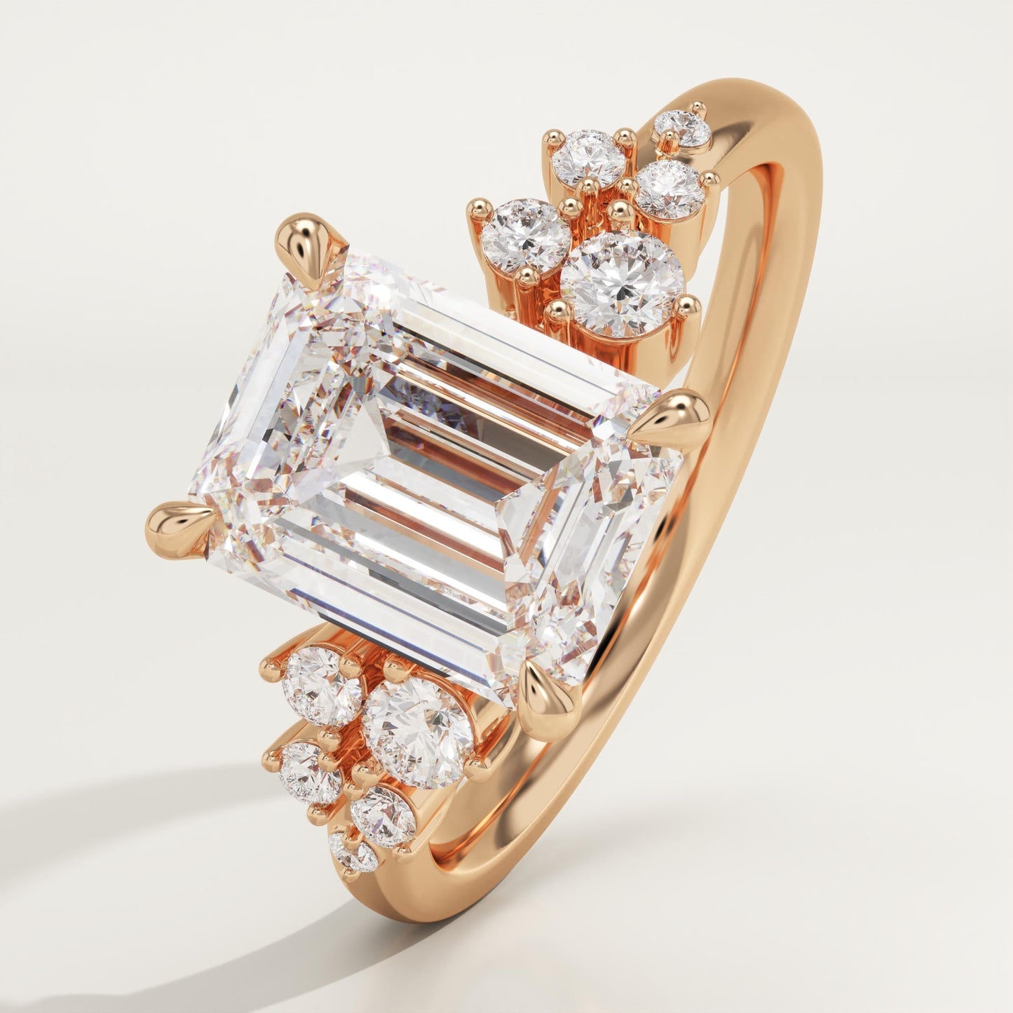Emerald Cut Cluster Lab-Grown Diamond Engagement Ring