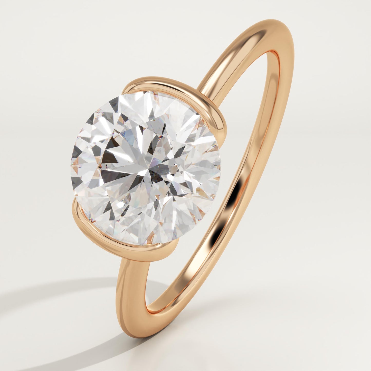 Round Cut Half Bezel Lab-Grown Diamond Engagement Ring