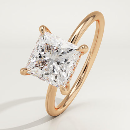 2.25 CT Princess Cut Hidden Halo Moissanite Engagement Ring