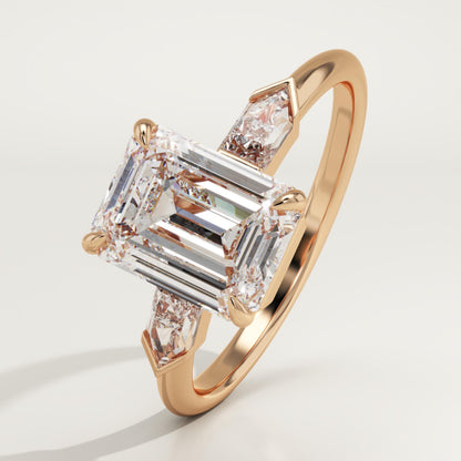 2 CT Emerald Cut Three Stone Moissanite Engagement Ring