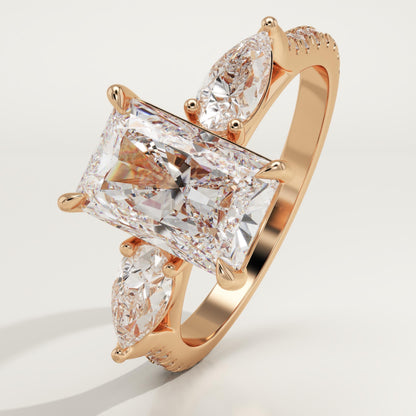 Radiant Cut Three Stone & Pave Lab-Grown Diamond Engagement Ring