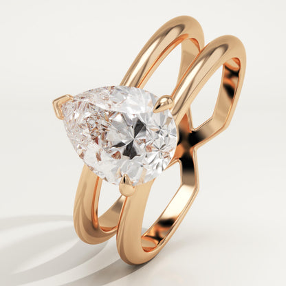 Pear Cut Double Shank Hidden Halo Lab-Grown Diamond Engagement Ring