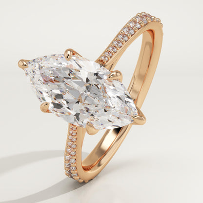 1.75 CT Marquise Cut Pave Cathedral Moissanite Engagement Ring