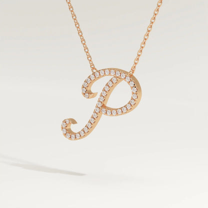 0.138 TCW Round Lab-Grown Diamond P Initial Necklace