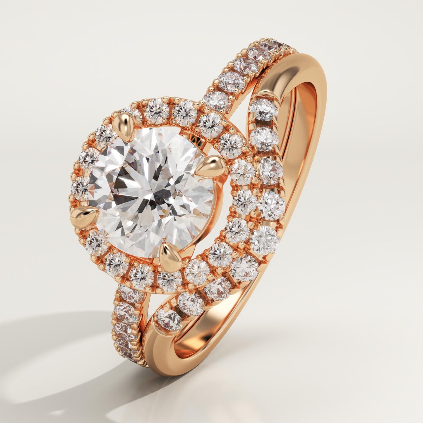 Round Cut Halo & Pave Lab-Grown Diamond Bridal Set