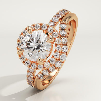 Round Cut Halo & Pave Lab-Grown Diamond Bridal Set