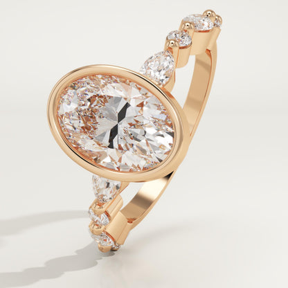 Oval Cut Bezel & Pave Lab-Grown Diamond Engagement Ring
