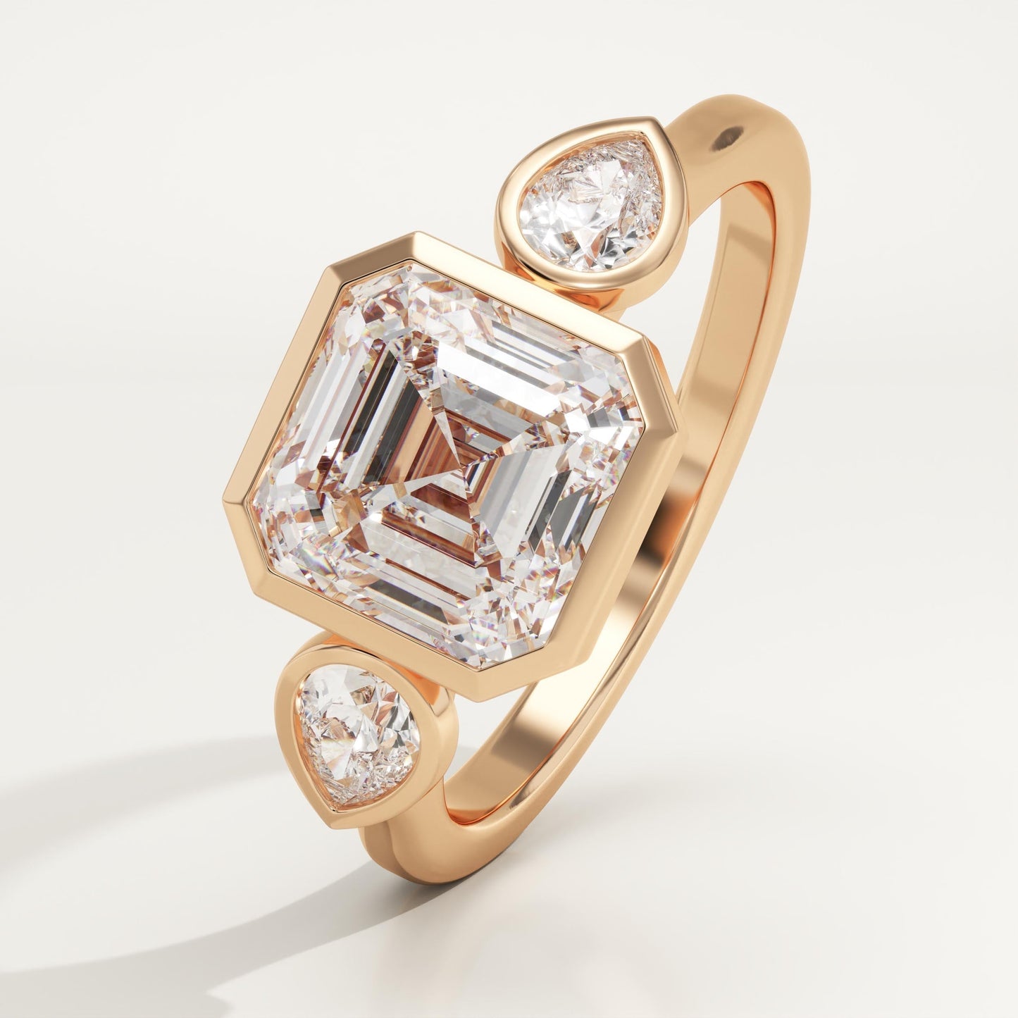 Asscher Cut Three Stone Lab-Grown Diamond Engagement Ring