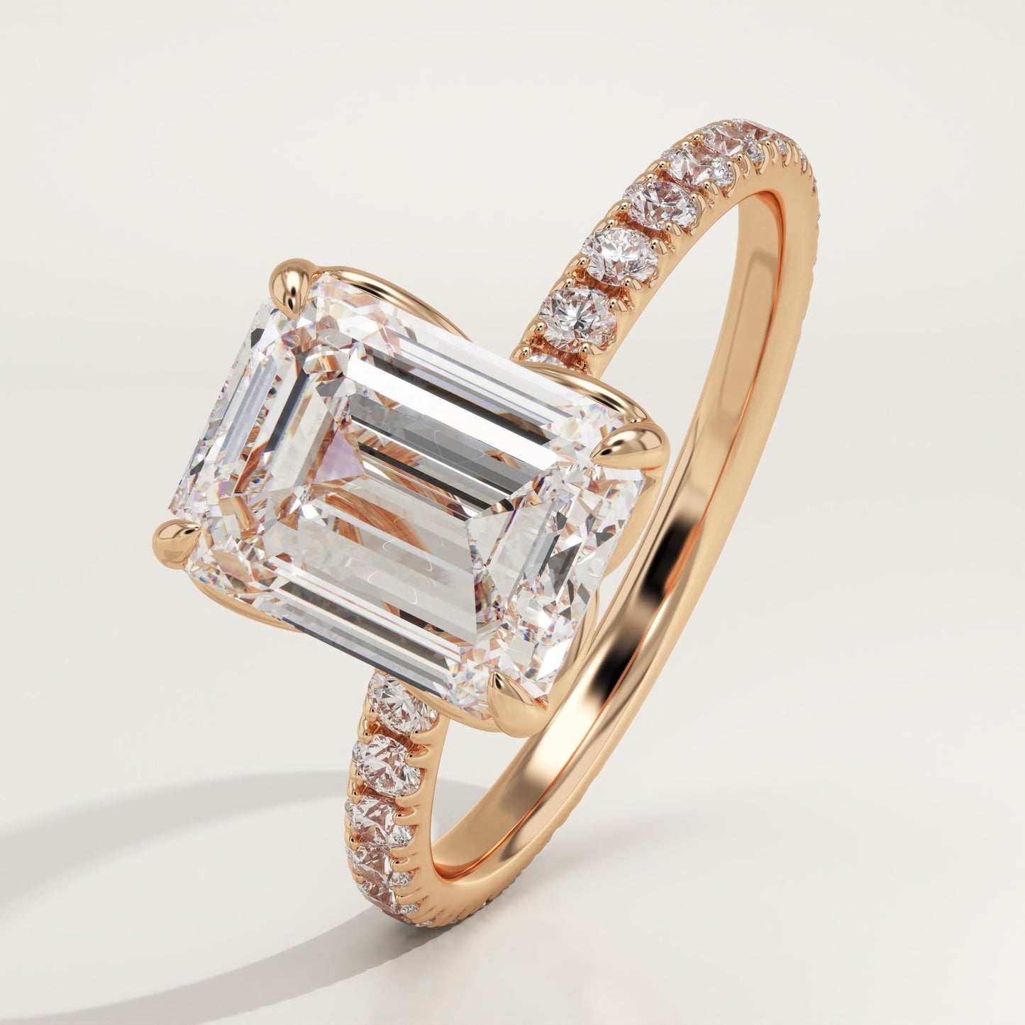 2 CT Emerald Cut Pave Moissanite Engagement Ring