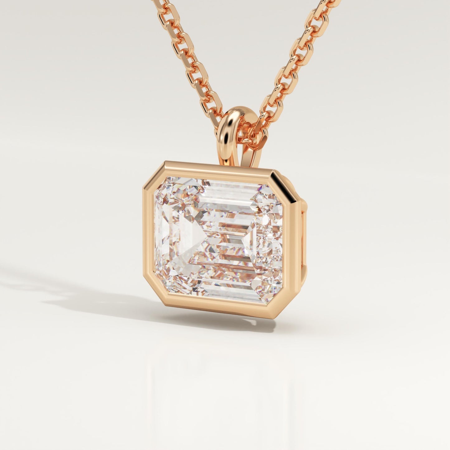 2 CT East West Emerald Lab-Grown Diamond Solitaire & Bezel Necklace